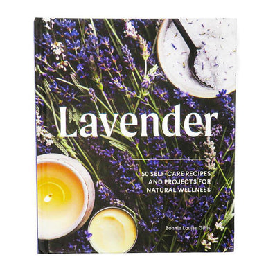 Book cover of 'Lavender' with lavender flowers, a bowl, and a candle on a white background