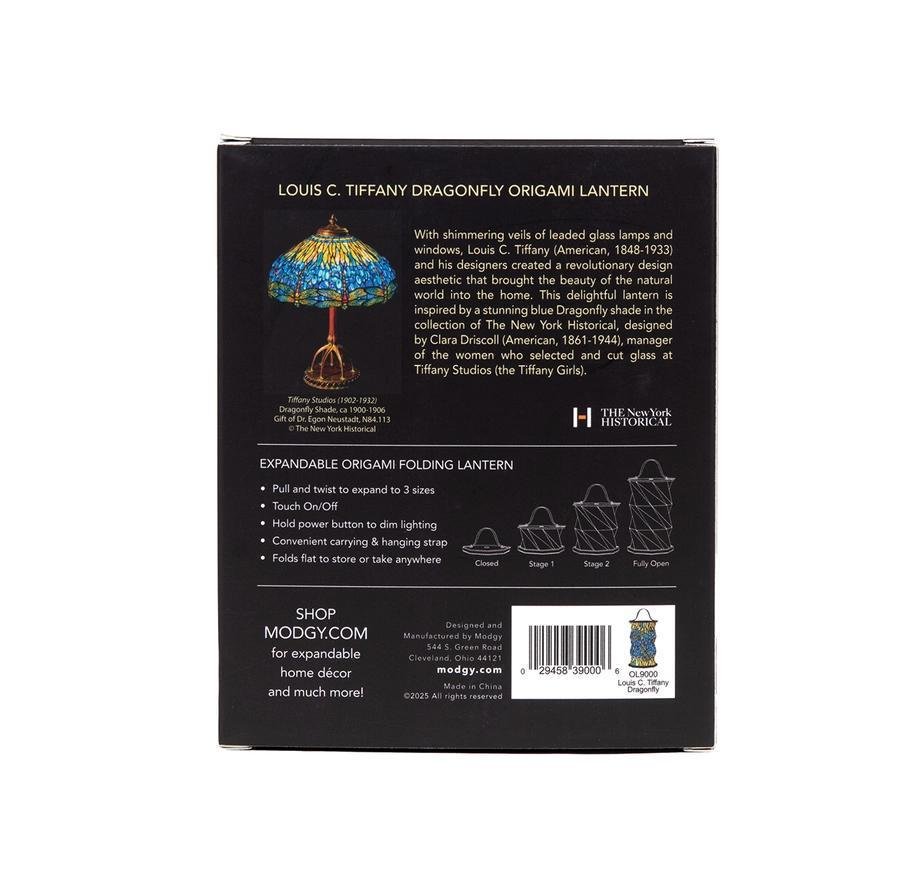 Back of a Tiffany-style origami lantern packaging with text and illustrations.