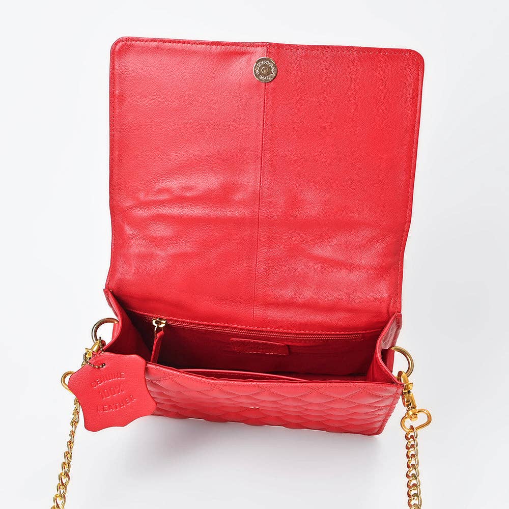 NMBGM187 Never Mind Diamond Quilted Leather Flap Shoulder Bag: NMBGM187C