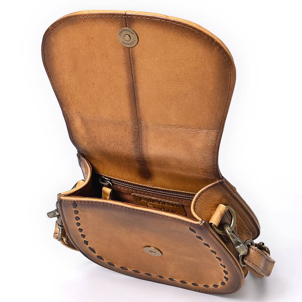 Crossbody Hand Tooled Genuine Western Leather Women Bag: ADBGM592B