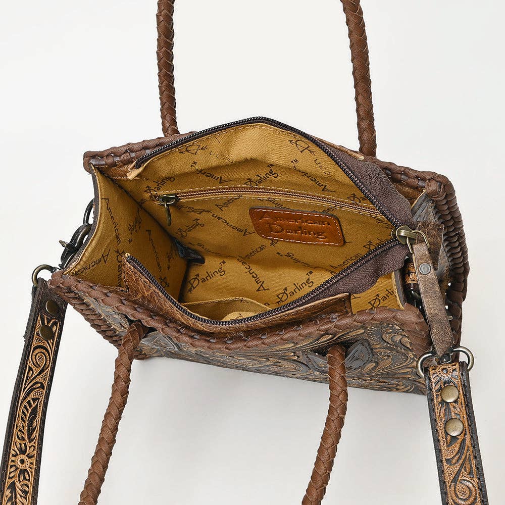 American Darling Braided Floral Leather Crossbody Satchel