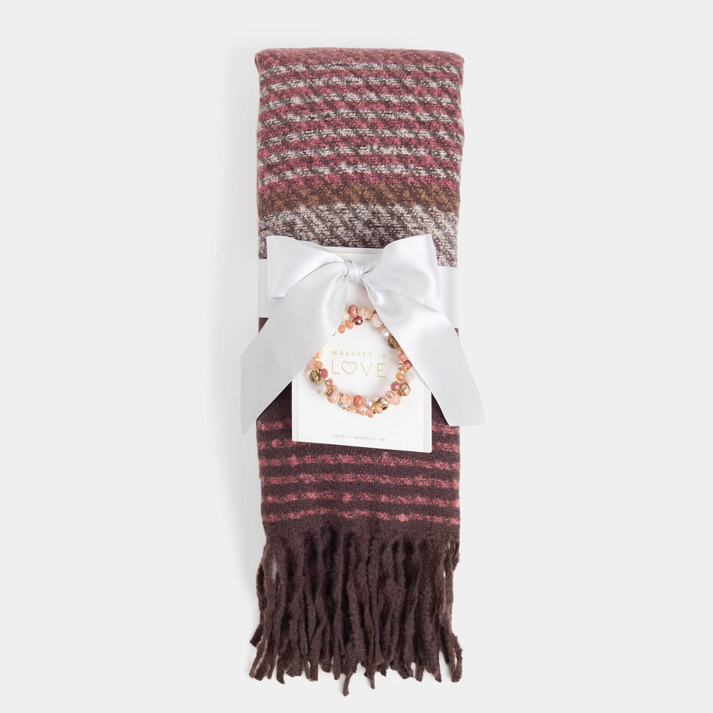 Scarf + Bracelet Set: Pink/Brown