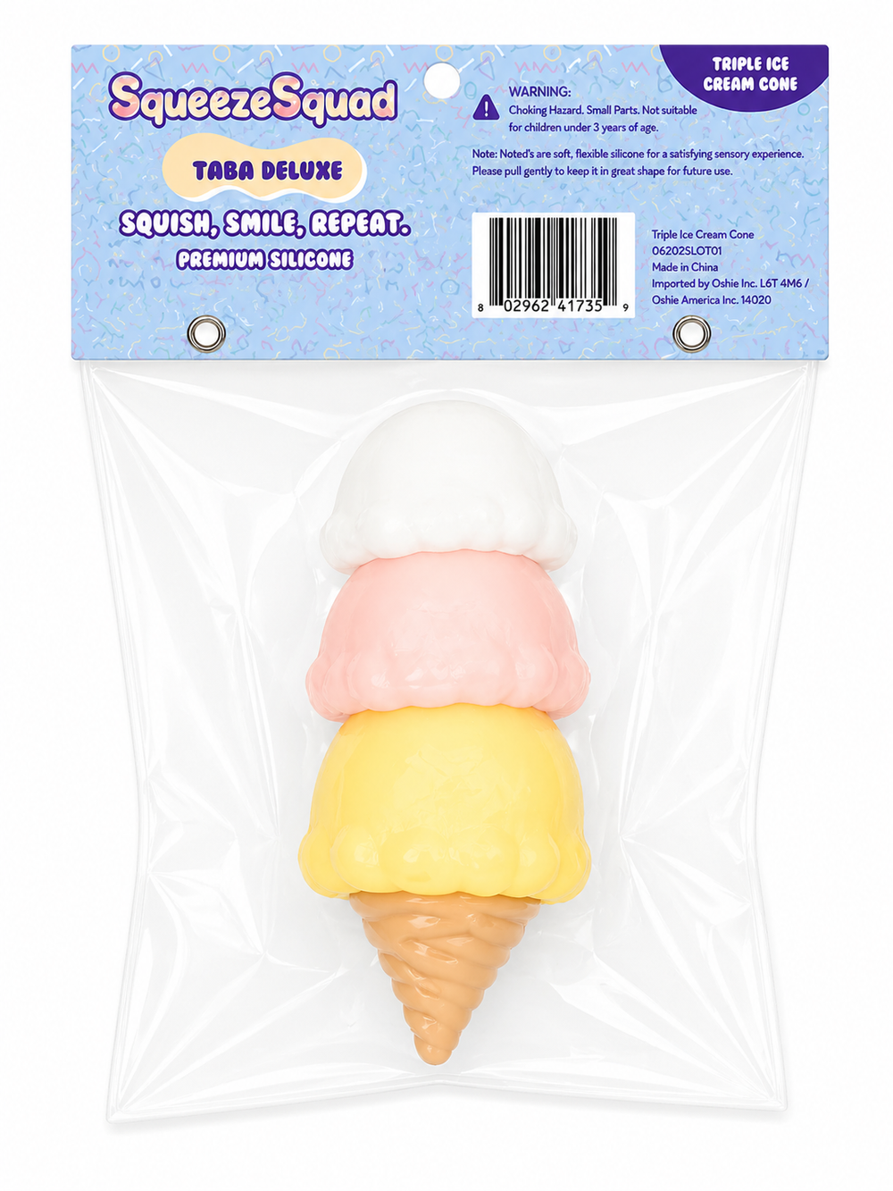 SqueezeSquad Taba Deluxe Premium Silicone Squishy Fidget Toy - Triple Ice Cream Cone