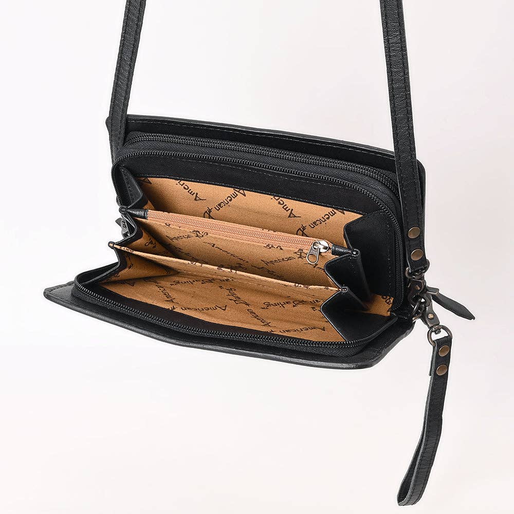 American Darling Handcrafted Western Leather Organiser Bag Floral Tooled Panel