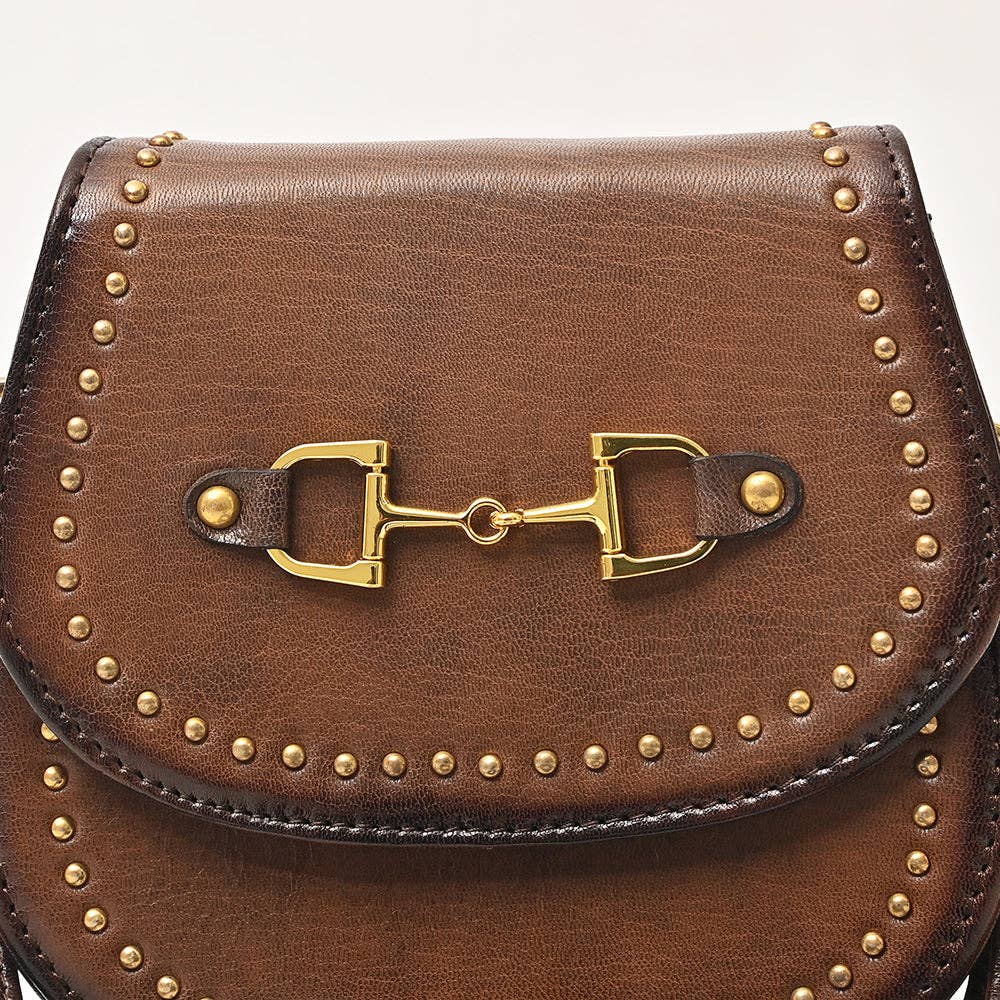 Western Genuine Leather Cross body Bag with Rivetted Trim