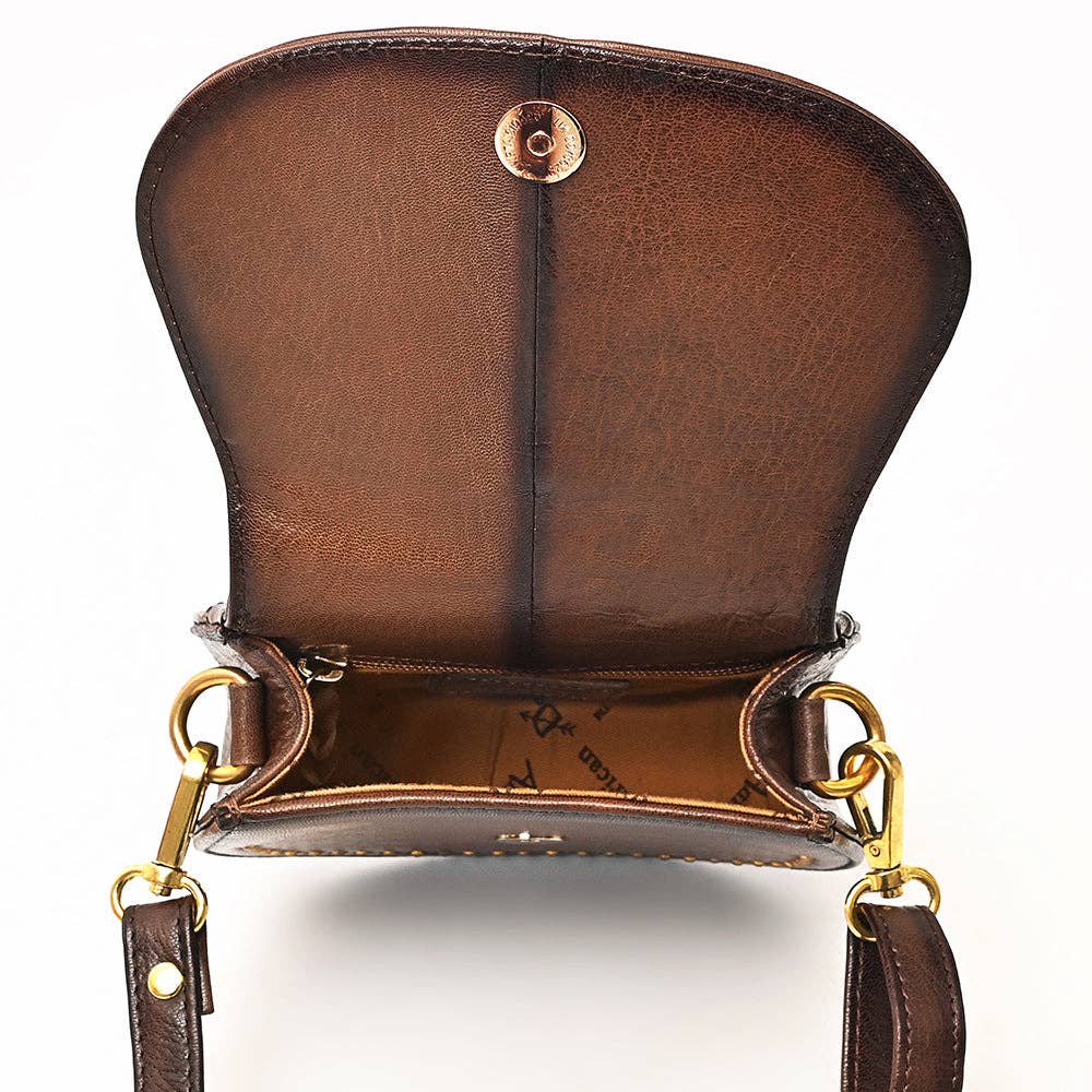 Western Genuine Leather Cross body Bag with Rivetted Trim: ADBGM850
