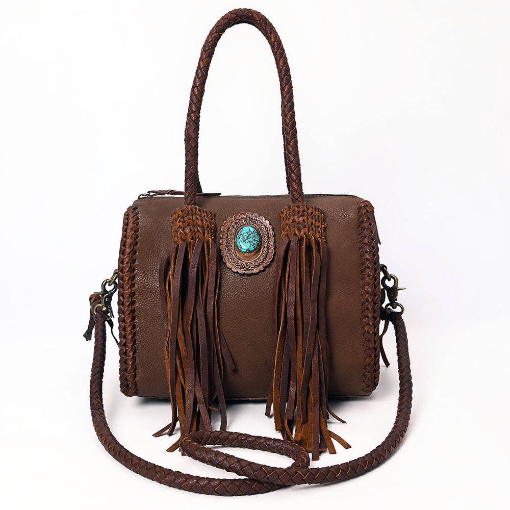 Western Genuine Leather Fringe Duffel Bag