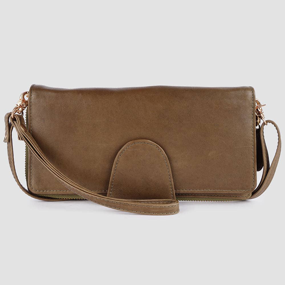 Genuine Leather Wristlet Wallet | Saddle Brown