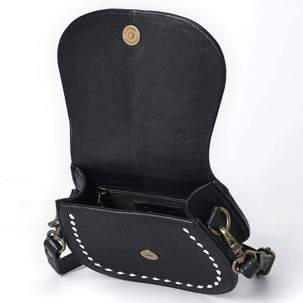 American Darling Black Western Leather Saddle Crossbody | ADBGM592A