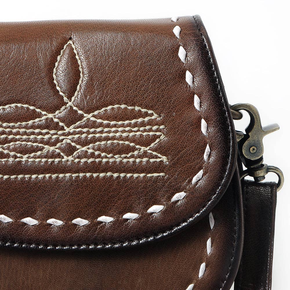 Brown Western Genuine Leather Saddle Crossbody Bag