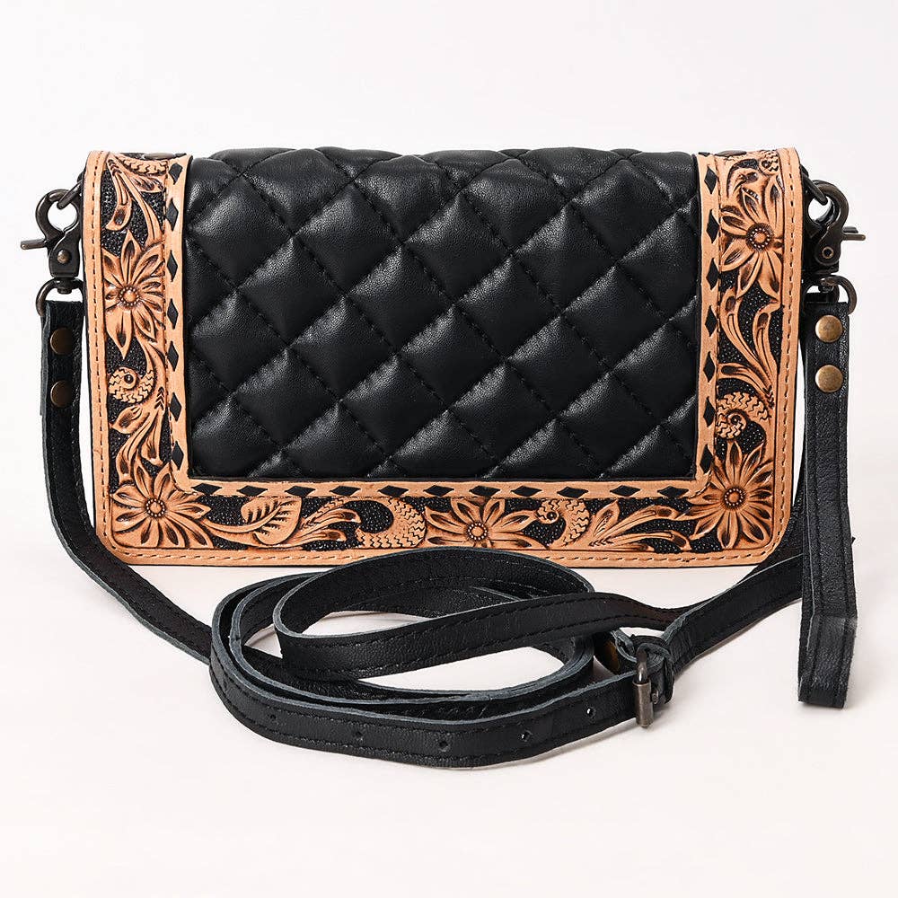 American Darling Handcrafted Western Leather Organiser Bag Floral Tooled Panel
