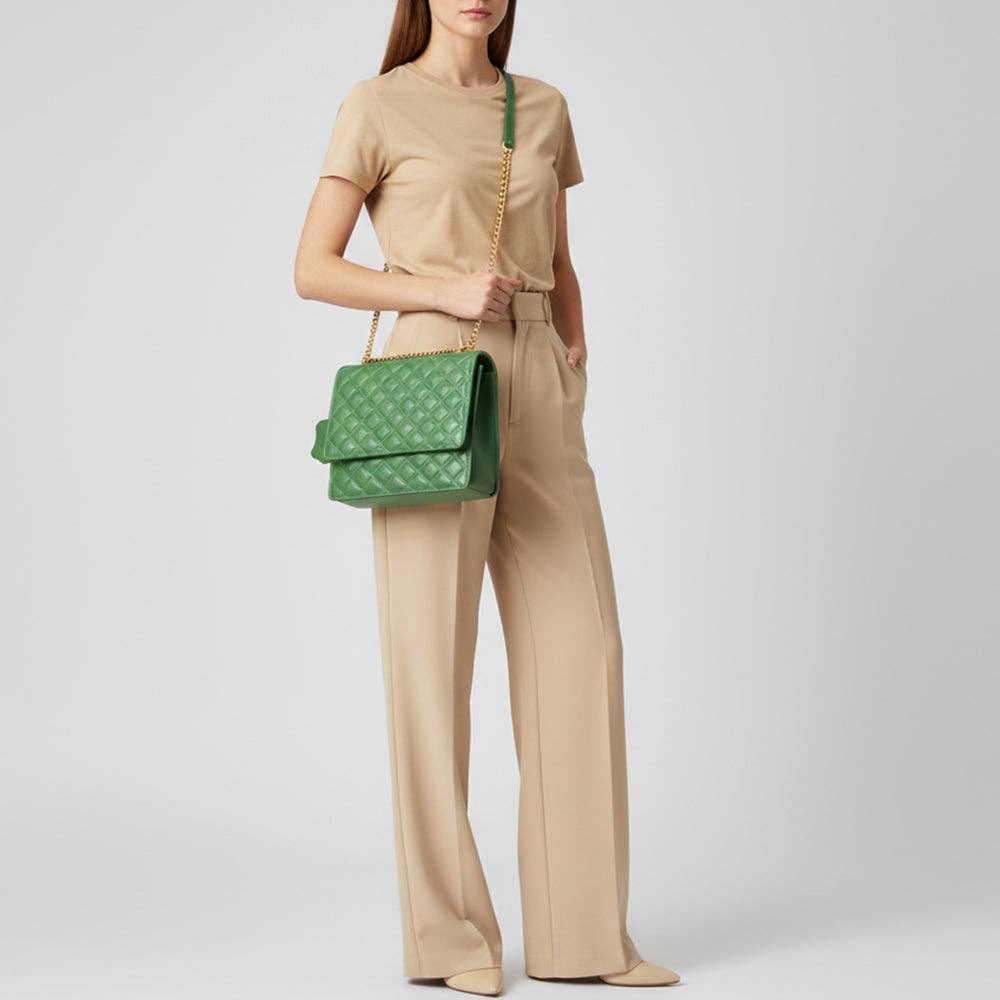 Green Never Mind Diamond Quilted Leather Flap Shoulder Bag