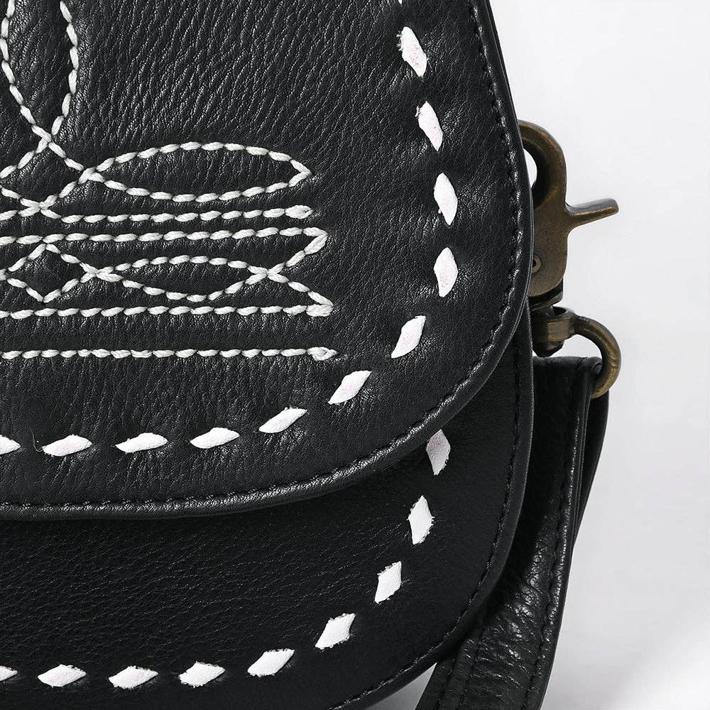Black Crossbody Hand Tooled Genuine Western Leather Bag