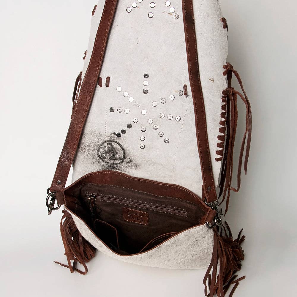 American Darling Western Cowhide Fringe Crossbody Bag – Brown