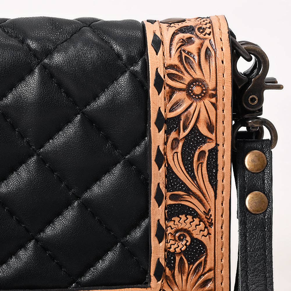 American Darling Handcrafted Western Leather Organiser Bag Floral Tooled Panel