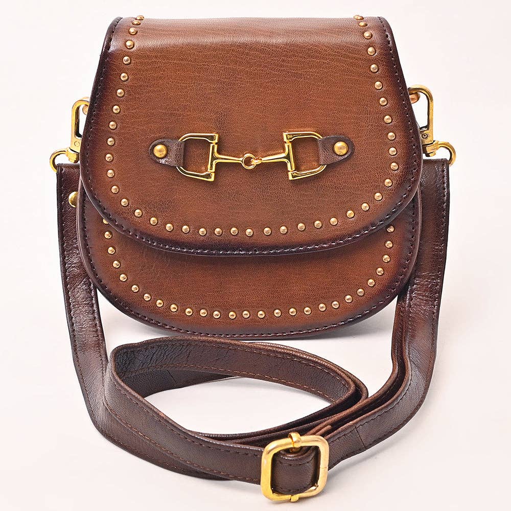 Western Genuine Leather Cross body Bag with Rivetted Trim: ADBGM850