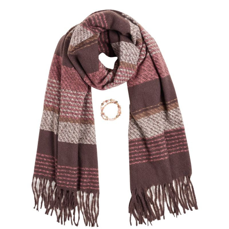 Scarf + Bracelet Set: Pink/Brown
