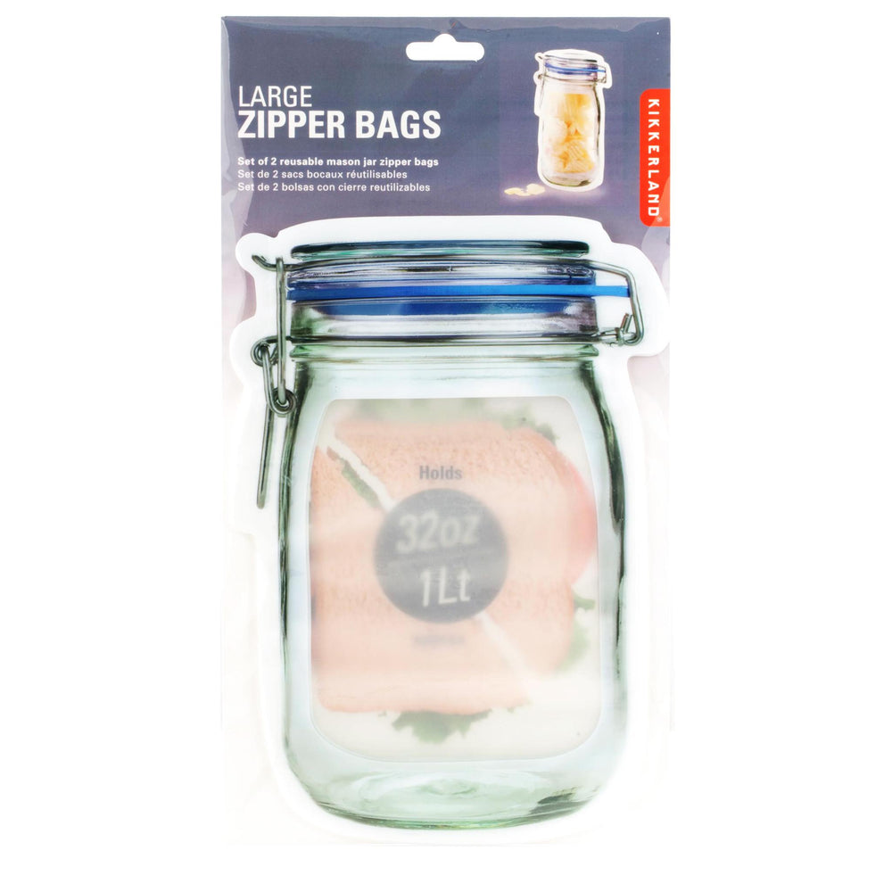 Large Mason Jar Style Zipper Bags - Set of 2, Reusable and Leak-Proof