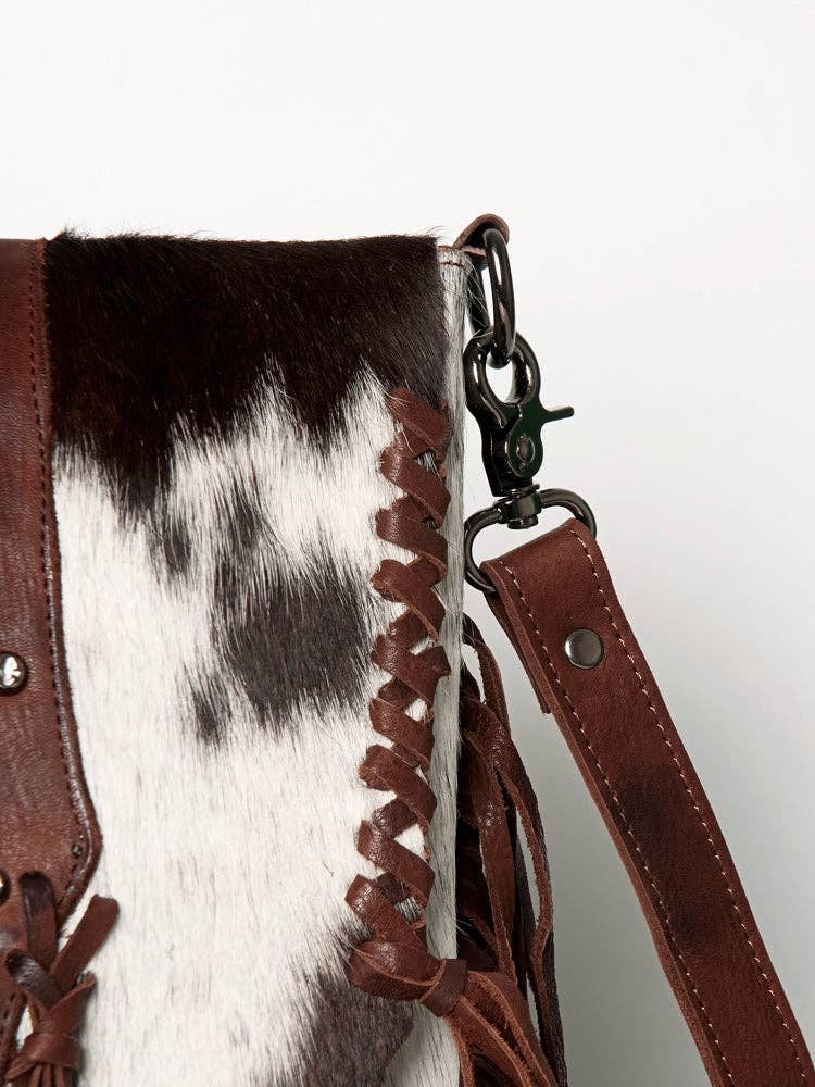 American Darling Western Cowhide Fringe Crossbody Bag – Brown
