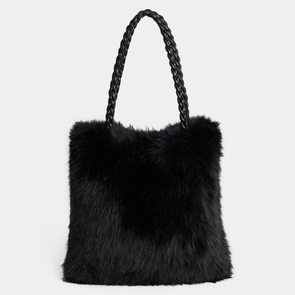 Veda Faux Fur Tote-Christmas: Black