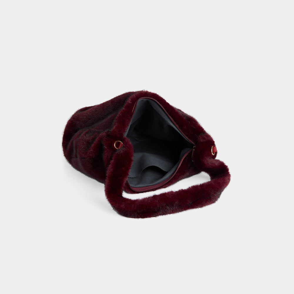 Corinna Faux Fur Shoulder Bag: Merlot