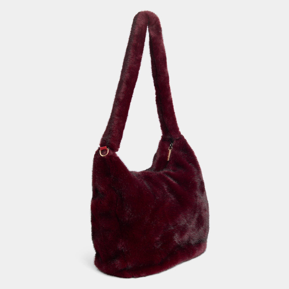 Corinna Faux Fur Shoulder Bag: Merlot