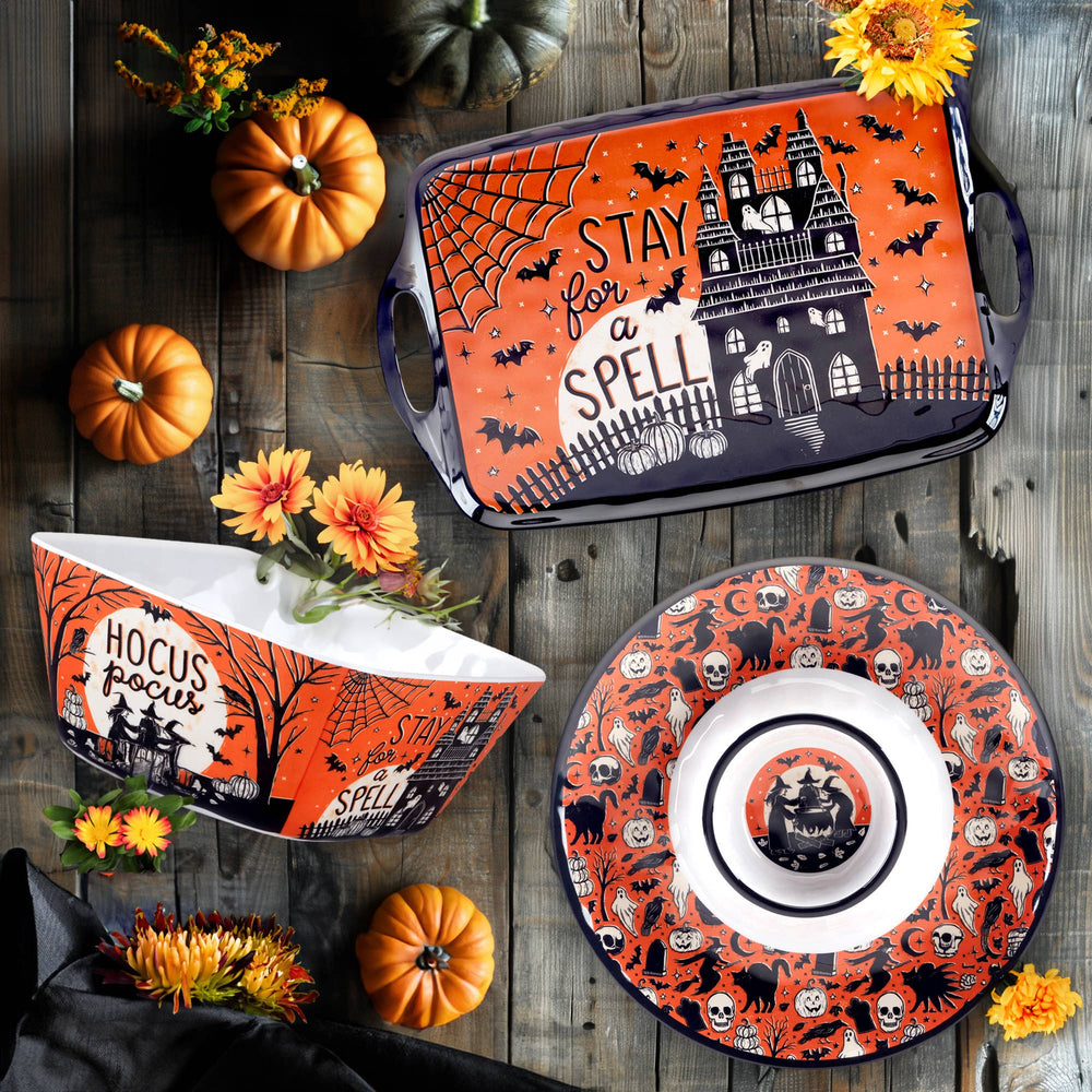 Halloween Hocus Pocus Mel Rect Tray with Hndls 19x12in