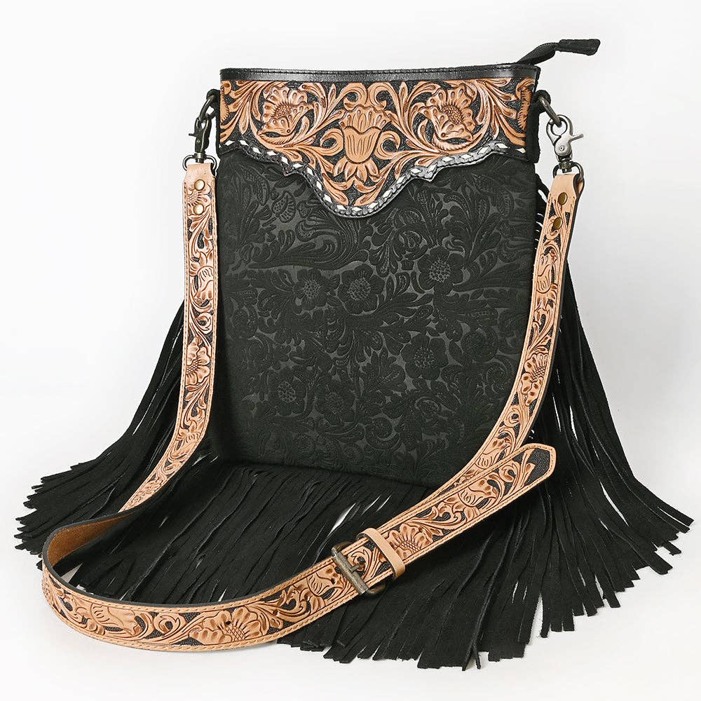 American Darling Freda Floral Tooled Fringe Crossbody Bag
