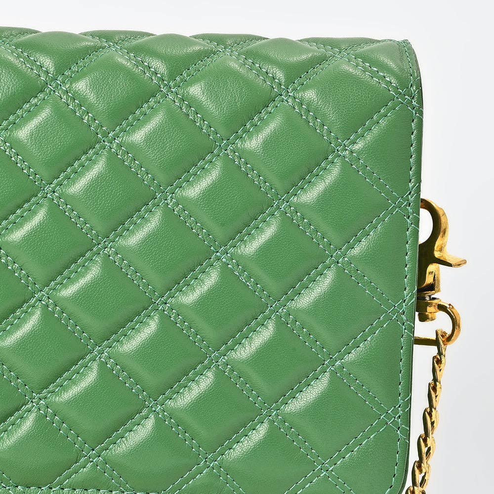 Green Never Mind Diamond Quilted Leather Flap Shoulder Bag