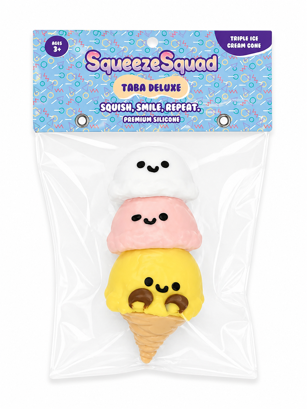 SqueezeSquad Taba Deluxe Premium Silicone Squishy Fidget Toy - Triple Ice Cream Cone