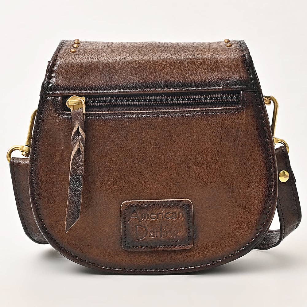 Western Genuine Leather Cross body Bag with Rivetted Trim: ADBGM850