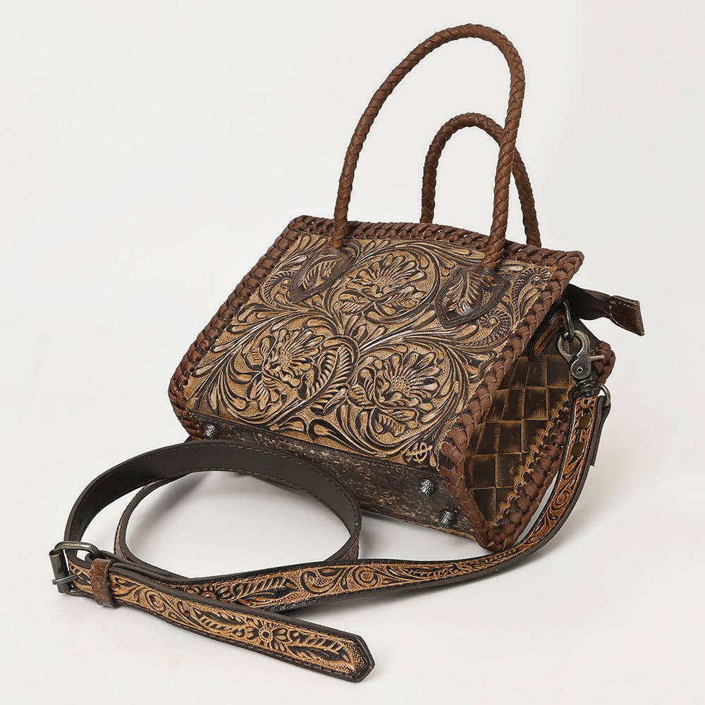American Darling Braided Floral Leather Crossbody Satchel