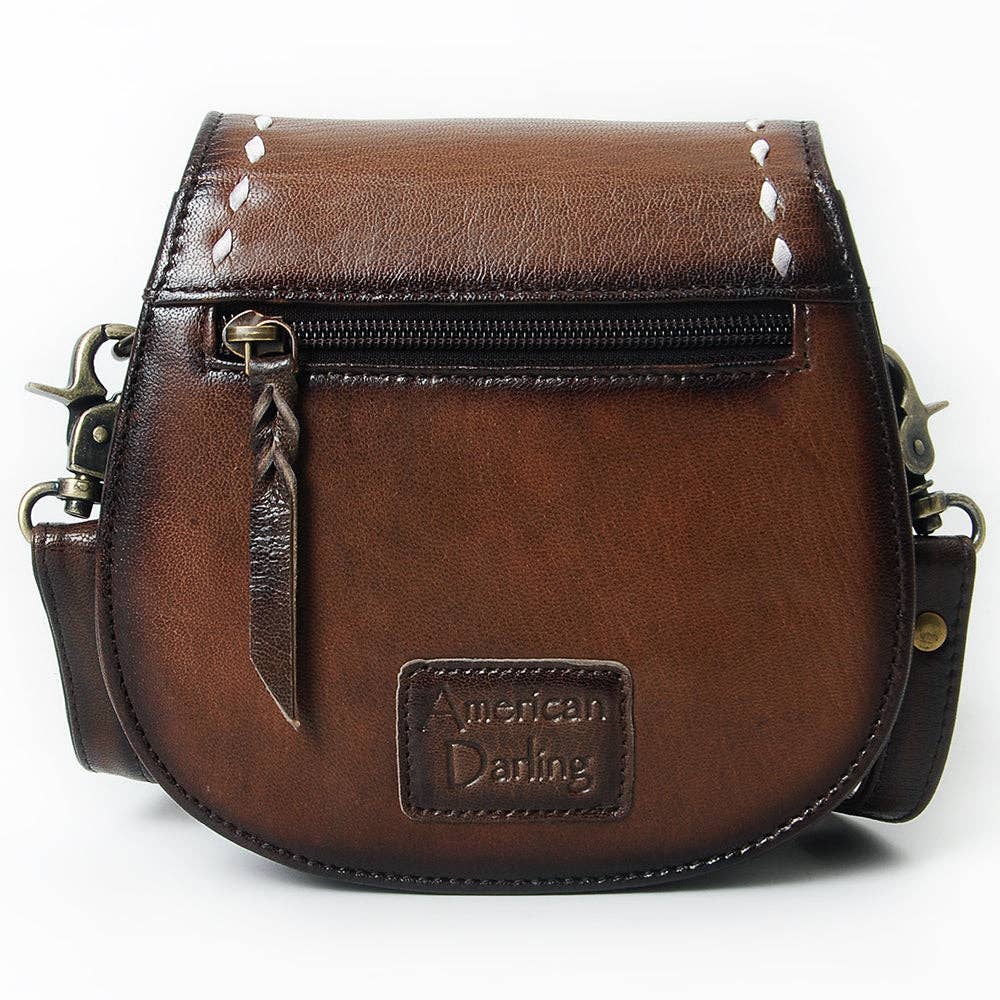 Brown Western Genuine Leather Saddle Crossbody Bag