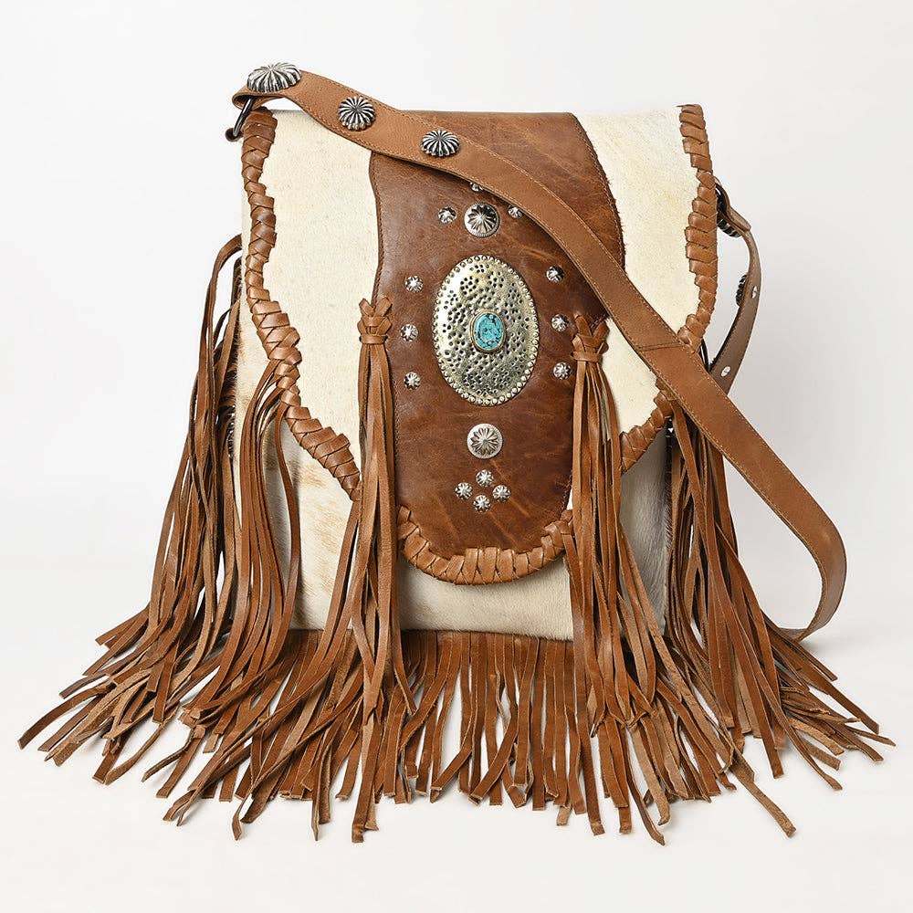 American Darling Cowhide Concho Fringe Crossbody Bag
