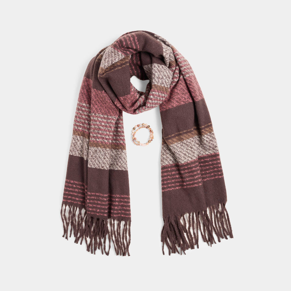 Scarf + Bracelet Set: Pink/Brown