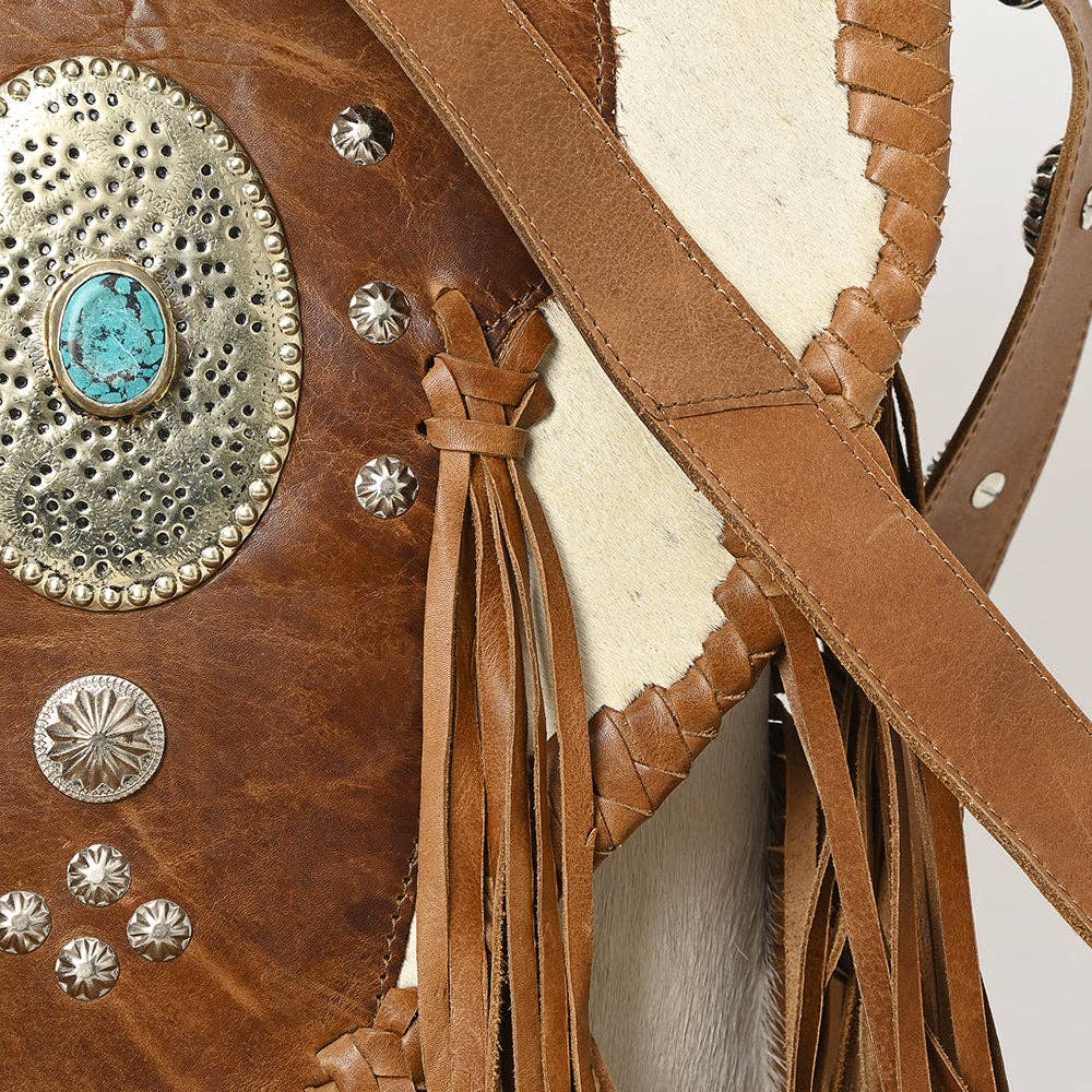American Darling Cowhide Concho Fringe Crossbody Bag