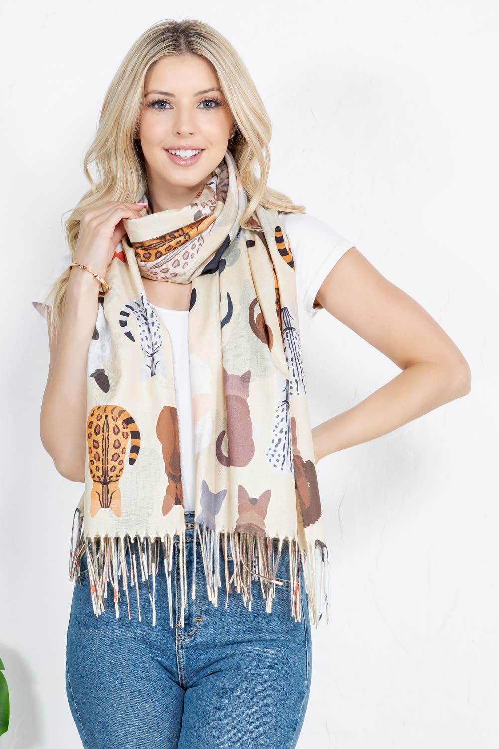 Variety Of Cat Scarf - Beige