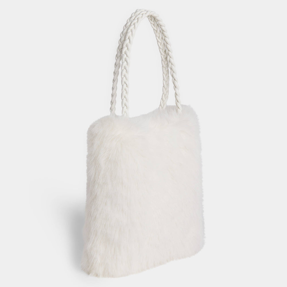 Veda Faux Fur Tote-Christmas: White