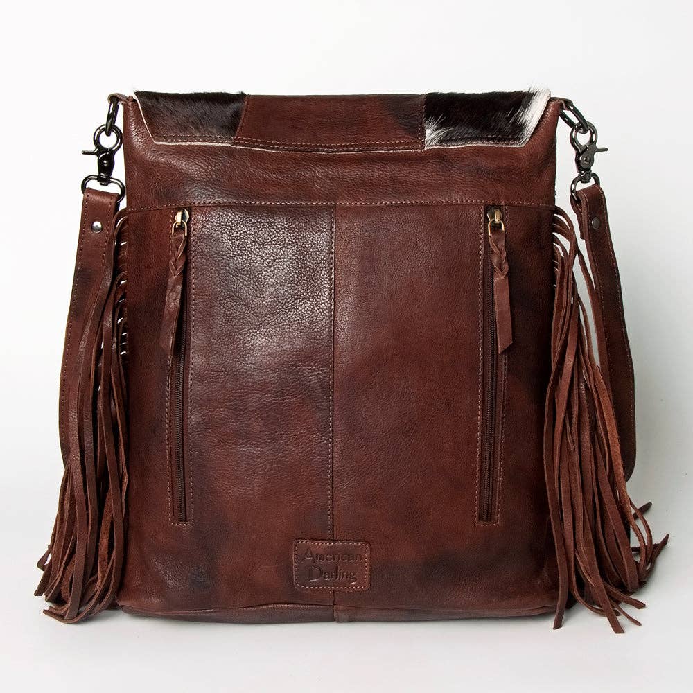 American Darling Western Cowhide Fringe Crossbody Bag – Brown