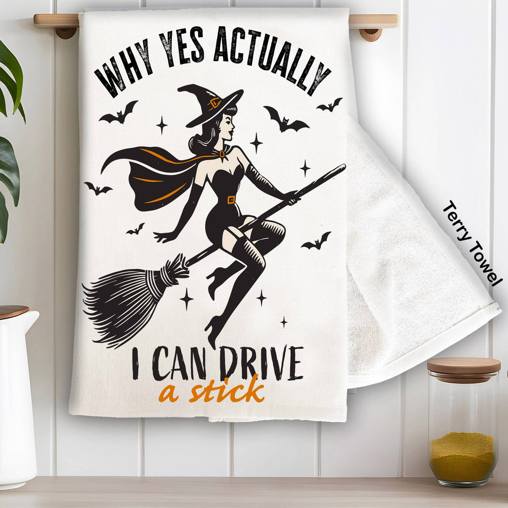 Halloween Retro I can Drive a Stick Kitchen Terry Towel