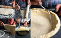 Collage of steps involved in making a pie crust.