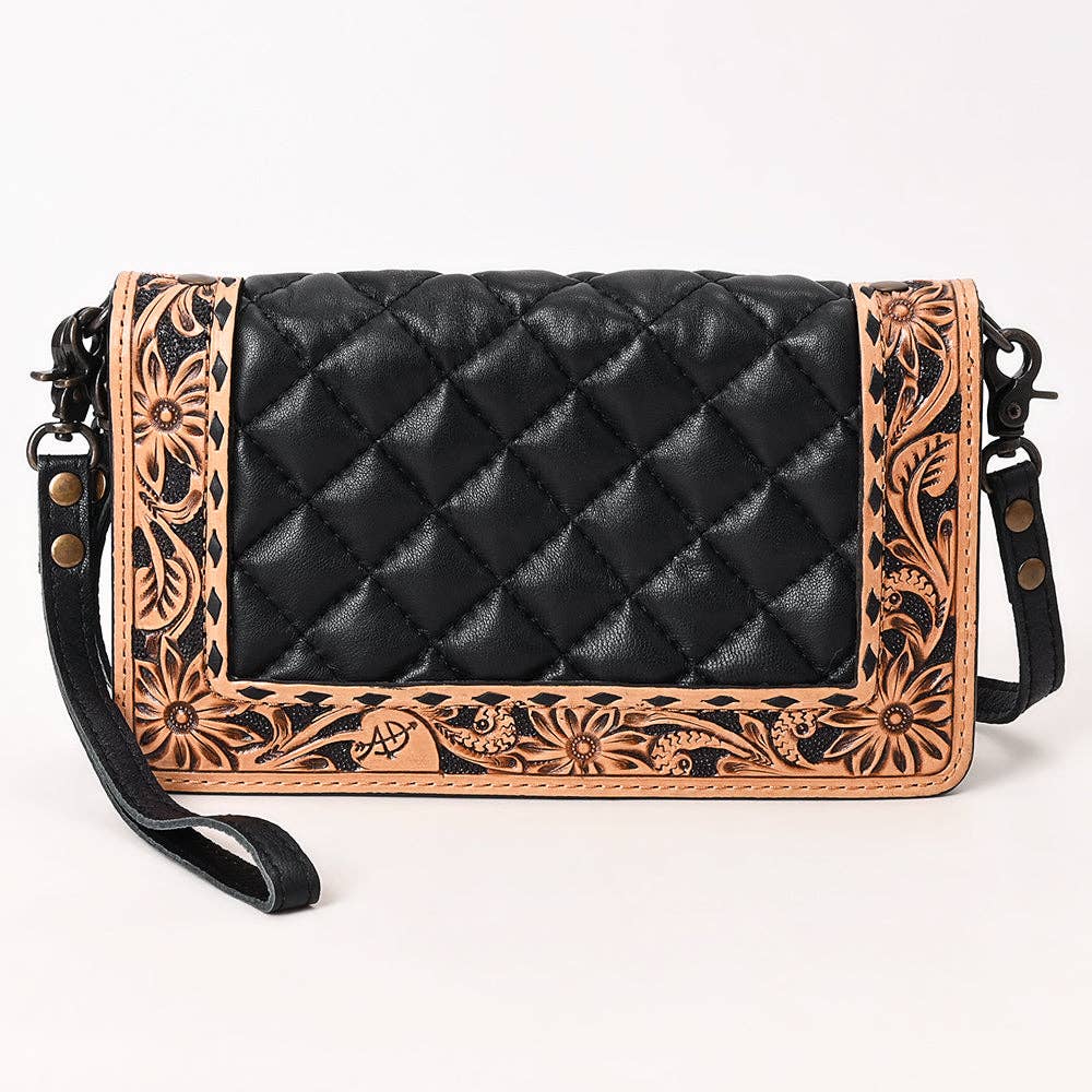 American Darling Handcrafted Western Leather Organiser Bag Floral Tooled Panel
