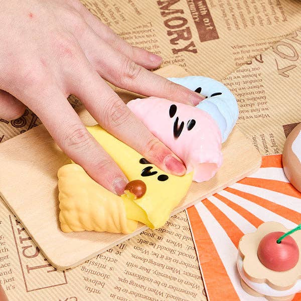 SqueezeSquad Taba Deluxe Premium Silicone Squishy Fidget Toy - Triple Ice Cream Cone