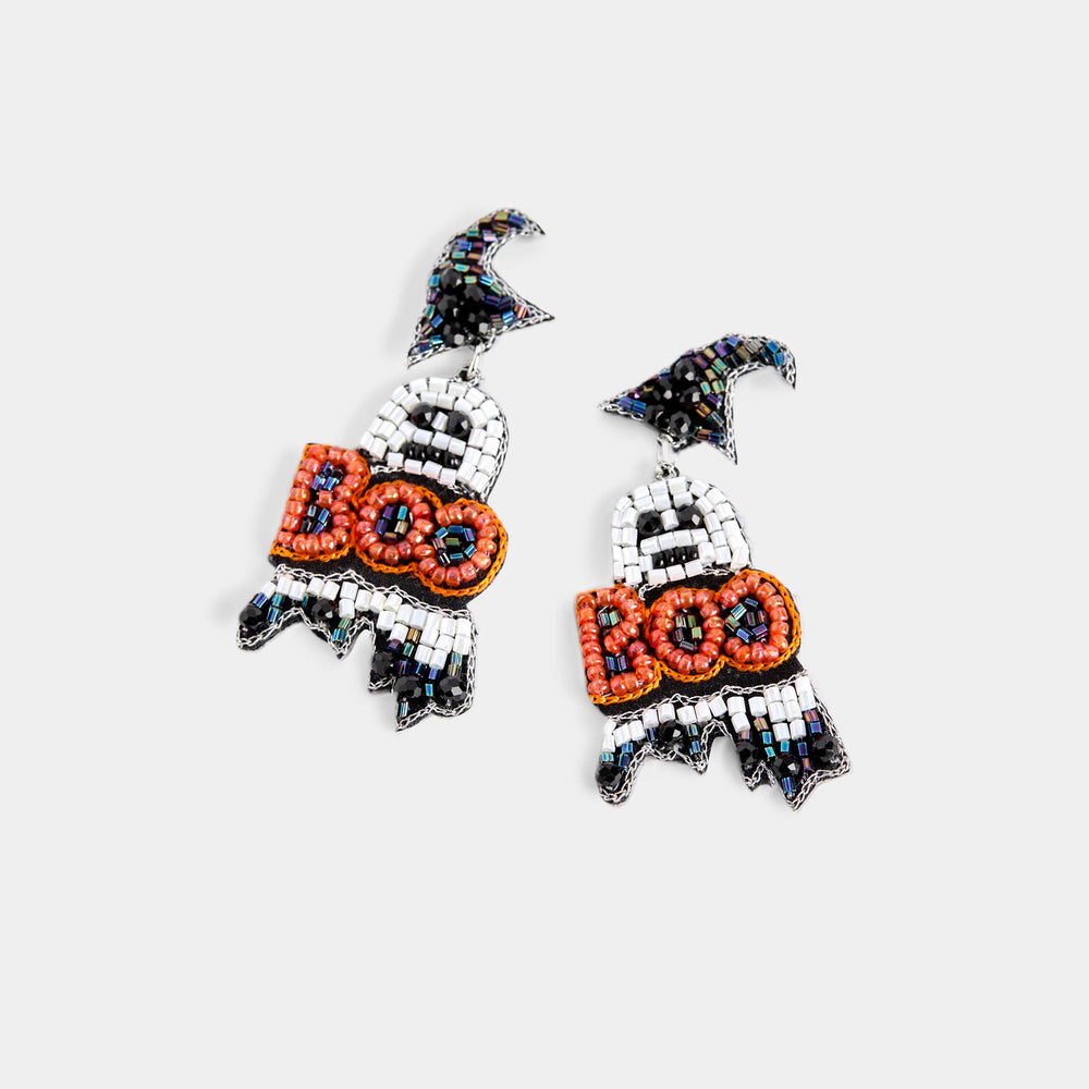 Boo Ghost Earrings-Halloween: Orange