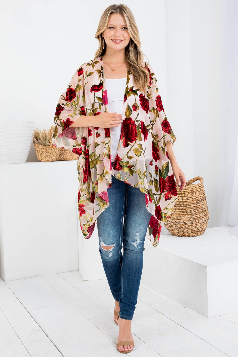 Vintage Floral Velvet Kimono