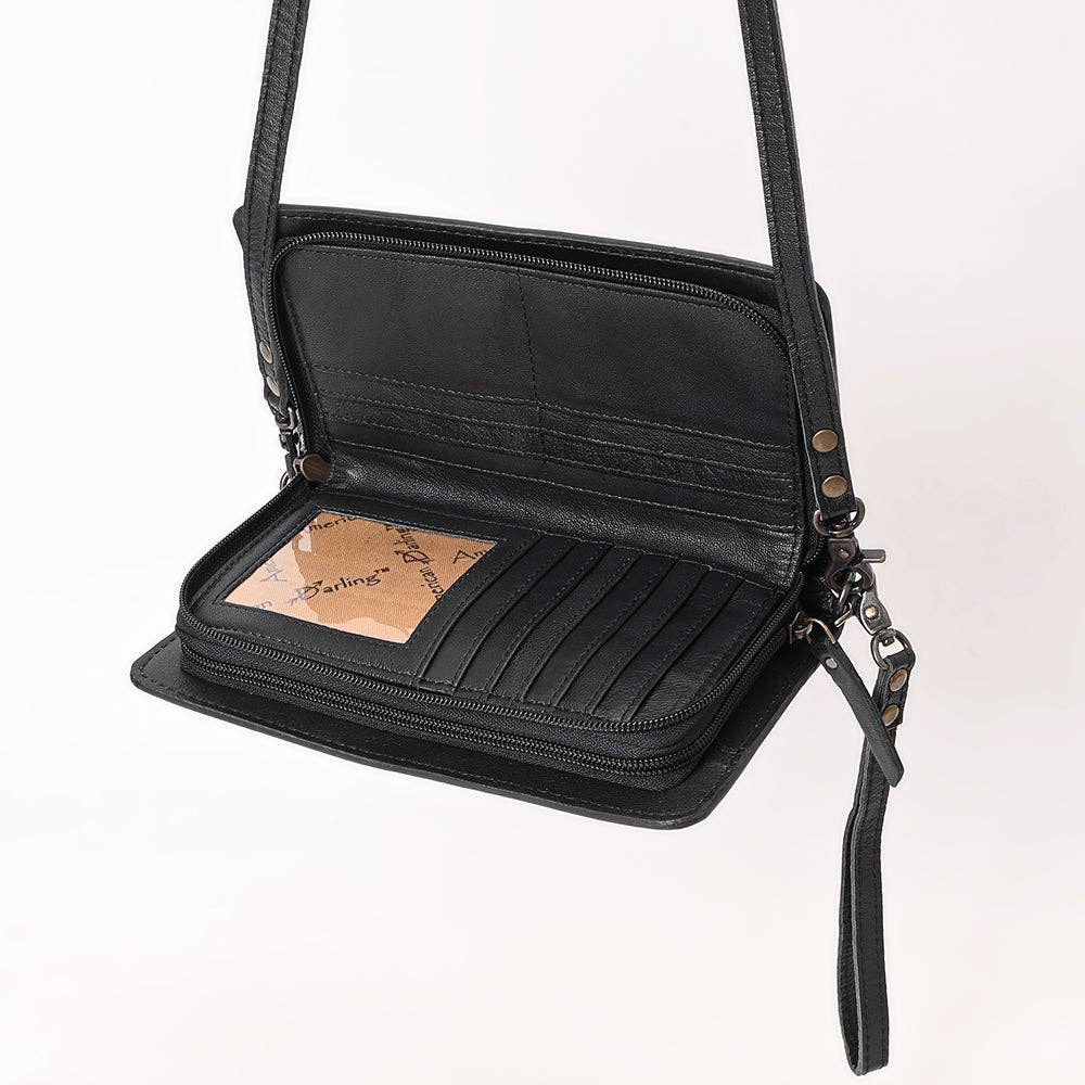 American Darling Handcrafted Western Leather Organiser Bag Floral Tooled Panel