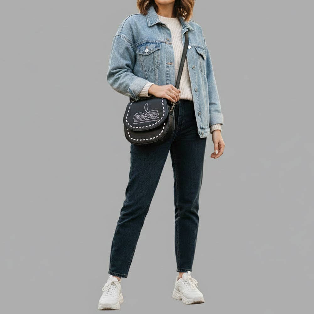 American Darling Black Western Leather Saddle Crossbody | ADBGM592A
