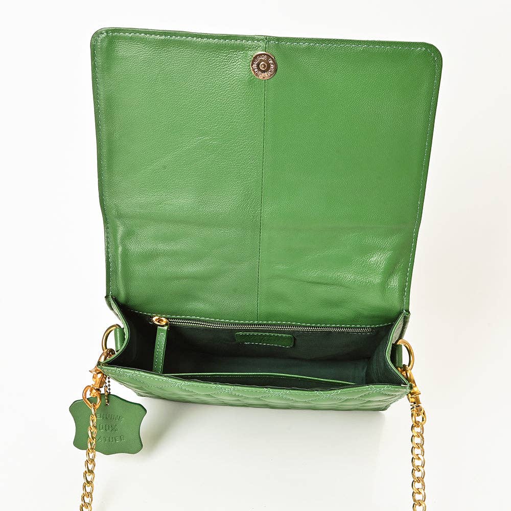 Green Never Mind Diamond Quilted Leather Flap Shoulder Bag