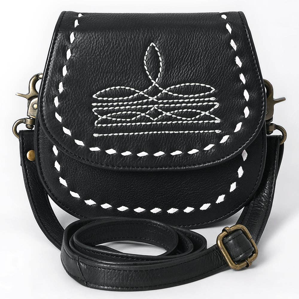 Black Crossbody Hand Tooled Genuine Western Leather Bag