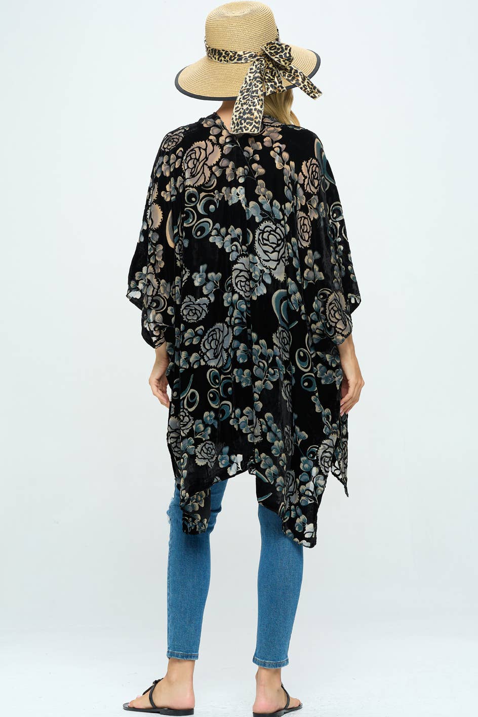 Floral Print Velvet Kimono